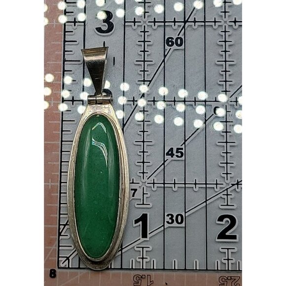 CII Mexico 925 Aventurine Pendant Oblong Sterling Silver Gemstone Chunky Vintage - Picture 4 of 8